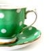 Vintage Royal Albert Teacup & Saucer Green Polka Dot Bone China with Gilt Rim