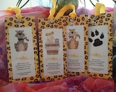 Cat Bookmarks - Kitty Love II Mega Charms (Leopard Yellow Ribbon) - Set 4 by "The Perky Poet"