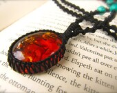 Macrame Necklace with Amber Turquoise and Carnelian - Stone of emotional calming and centering