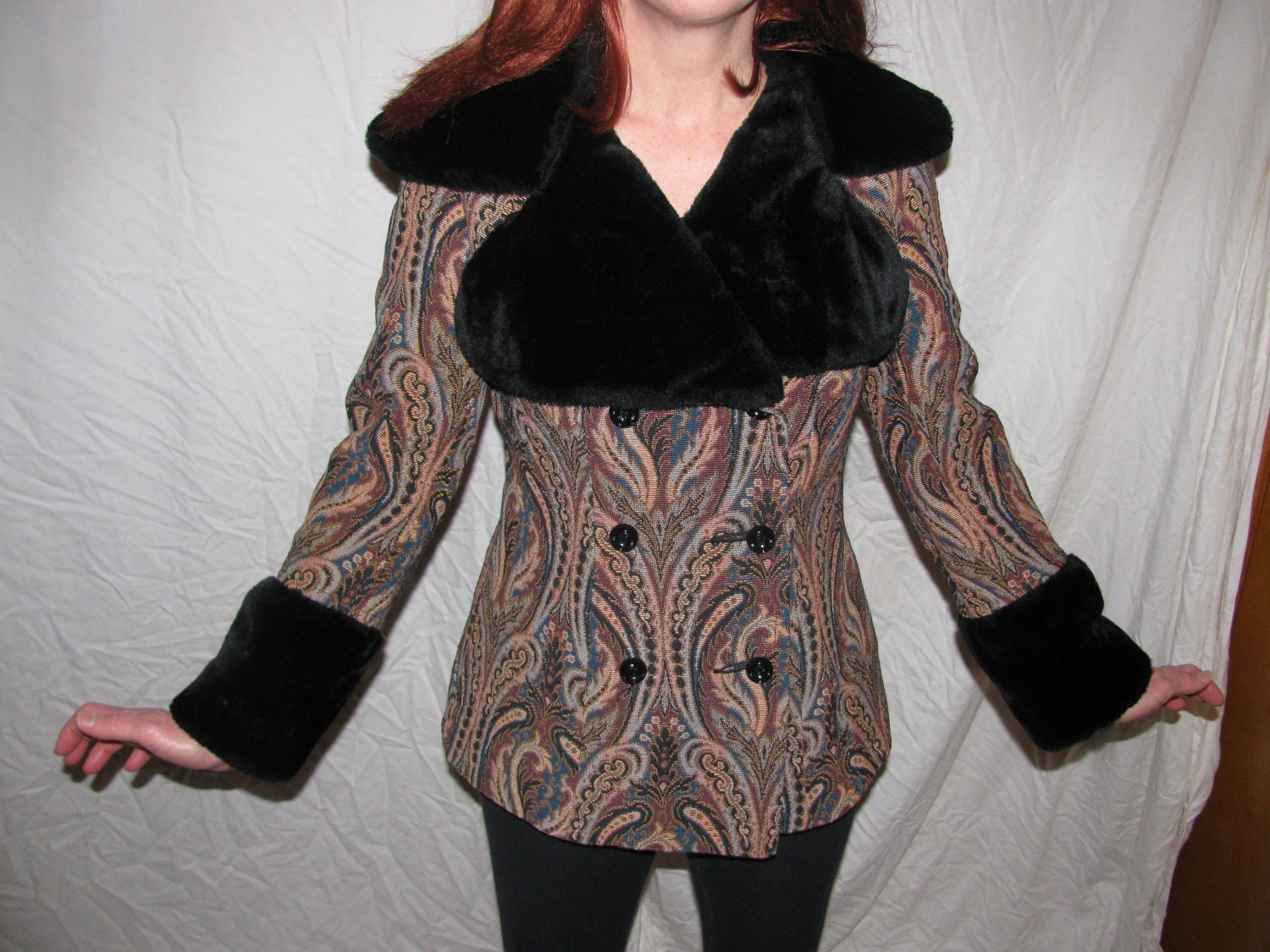 70s Tapestry Jacket Faux Fur Short