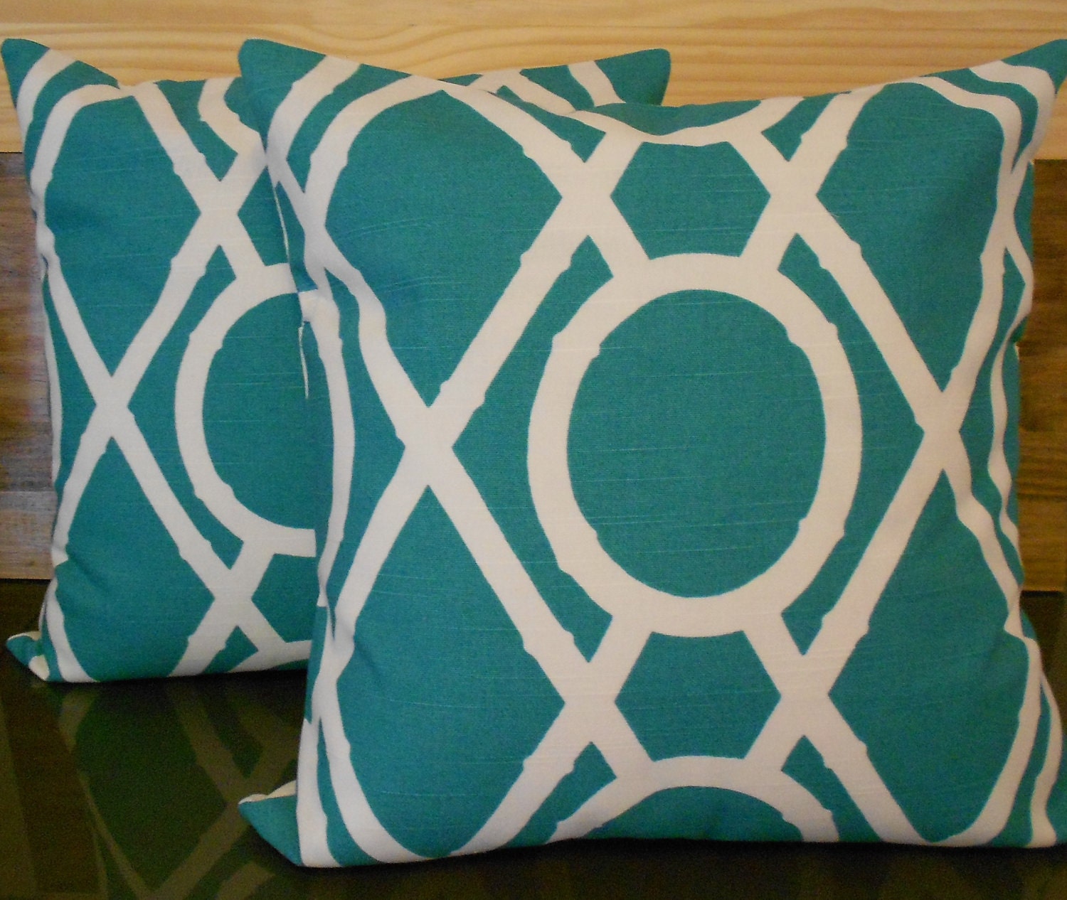 Pair of Decorative pillow covers, Turquoise bamboo lattice, trellis pillows