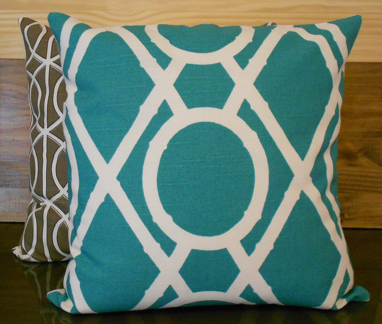 Pair of Decorative pillow covers, Turquoise bamboo lattice, trellis pillows