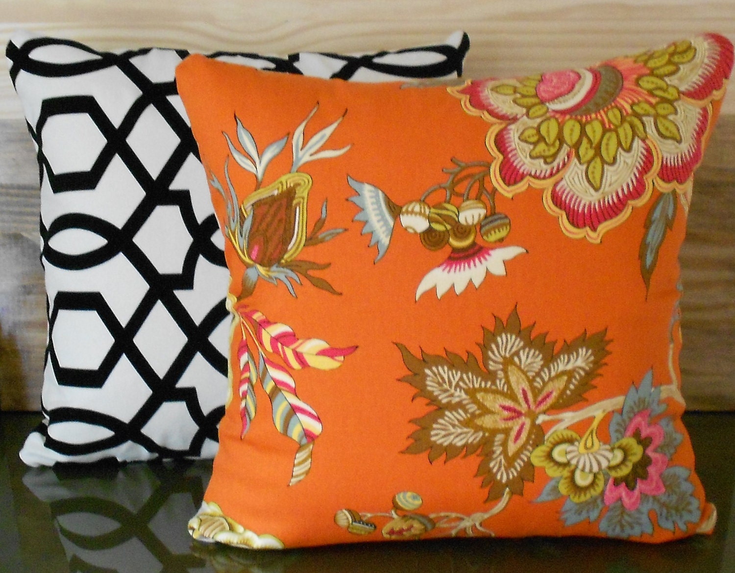 Orange throw pillow, multi color orange floral decorative pillow cover