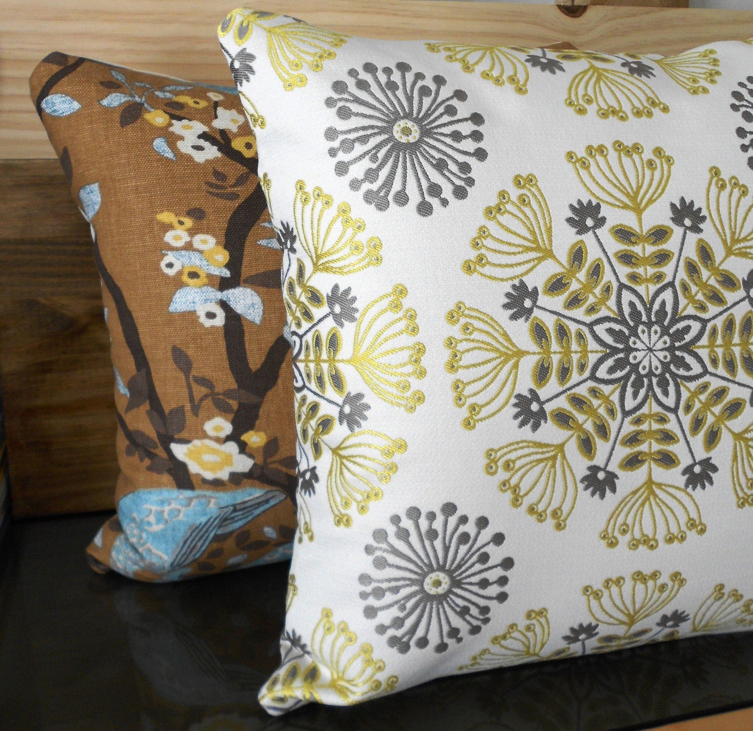 Yellow and gray floral medallion decorative pillow cover