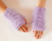 Lilac mohair arm warmers fuzzy fluffy fingerless gloves mittens hand knitted wrist warmers cozy winter christmas gift warm hot snow