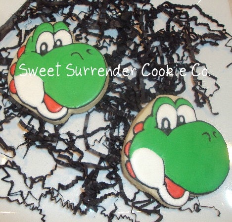 Super Mario Brothers YOSHI 1 Dozen Decorated Sugar Cookies