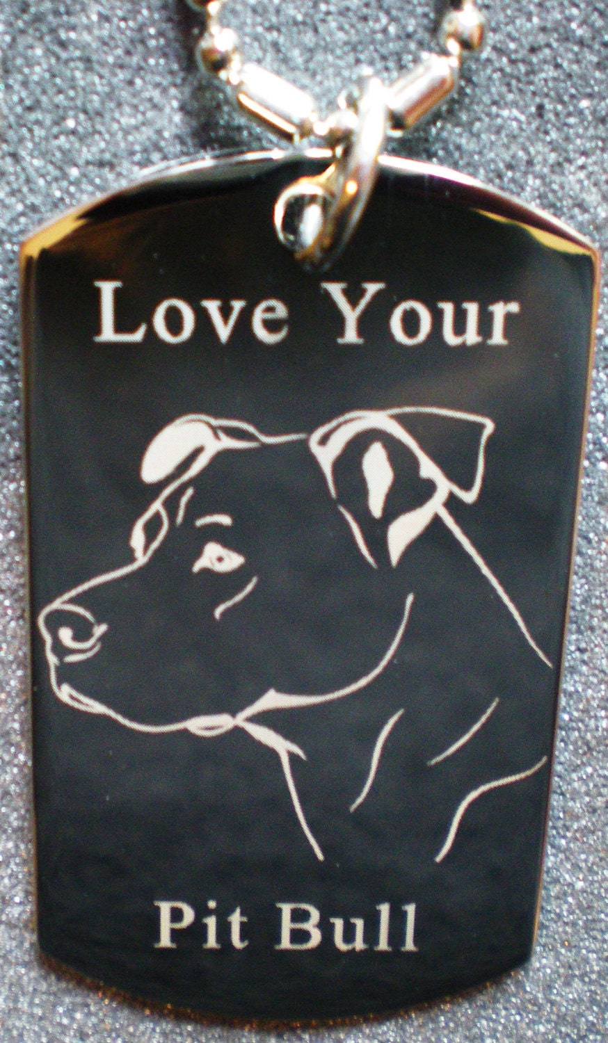 Engraved Love Your Pit Bull Dog Tag Necklace with free engraving of pets name on back