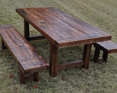 Handmade heirloom eclectic farm house plank style dining table with rustic distressed features. Atlanta, Georgia