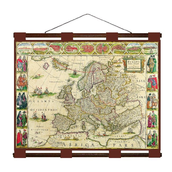 ANTIQUE EUROPE Map 3M- Handmade Leather Wall Hanging - 24x18 Travel Art