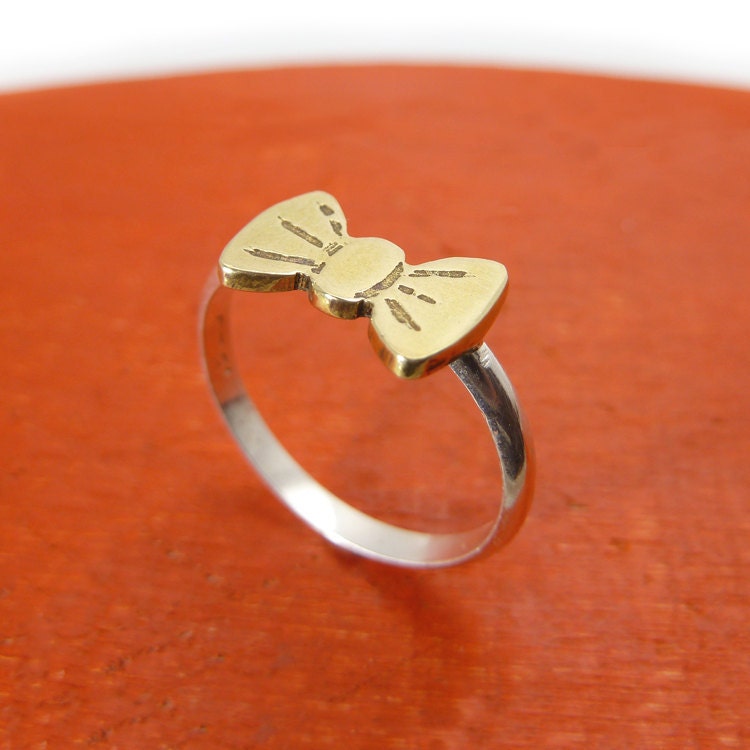 Silver and Brass Bow Ring Gold color Sterling