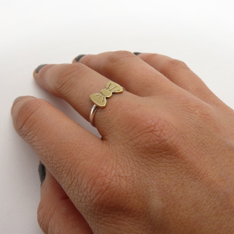 Silver and Brass Bow Ring Gold color Sterling