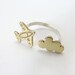 Airplane Flying Cloud Sterling silver and brass adjustable ring-  Around the world