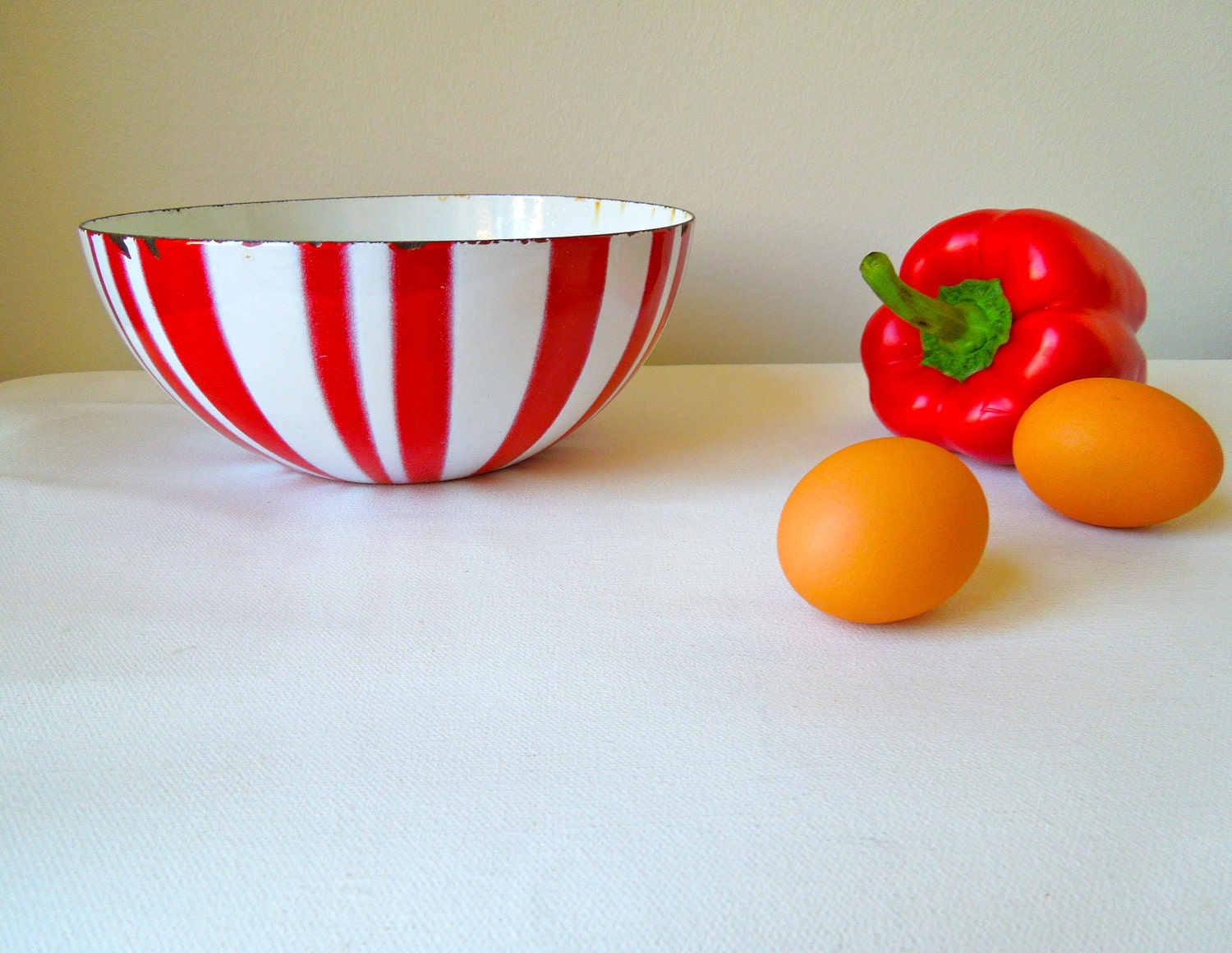 Cathrineholm Red and White Stripe Enamel Bowl