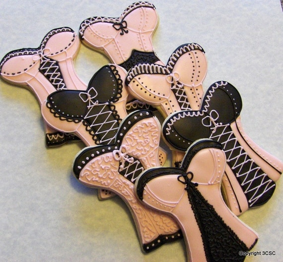 Voluptuous Bustier/Corset hand decorated sugar cookies for Bridal Showers, Bachelorette Parties, or Lingerie Parties