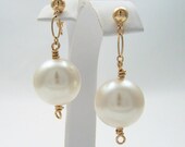 Big Pearl Earrings, White Wedding Jewelry Bride Earrings Bridesmaid Gifts 14kt Gold Fill Ball Post Earrings, June Birthday Jewelry By SS