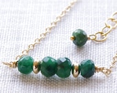 Emerald Necklace 14kt Gold Fill Emerald Green Gemstone Delicate Beaded Bar Necklace May Birthday Gift Artisan Handmade Jewelry By SS