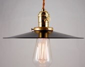 Rustic Black Enameled pendant lamp, light fixture with cloth covered cord "Hillsboro"