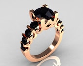 Modern Vintage 14K Rose Gold 2.0 Carat Black Diamond Designer Wedding Ring R142-14KRGBD