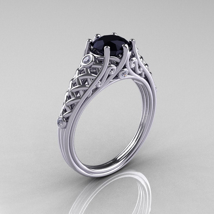 Classic French 14K White Gold 1.0 Carat Black Diamond Lace Ring R175-14WGDBD