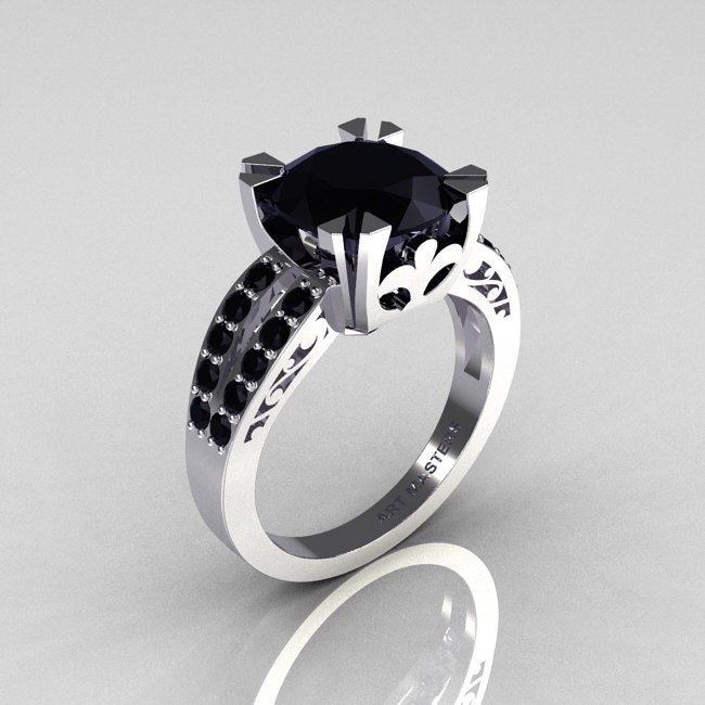 Modern Vintage 14K White Gold 3.0 Carat Black Diamond Solitaire Ring R102-14KWGBDD