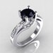 Modern Bridal 14K White Gold 1.0 Carat Black Diamond Solitaire Ring R145-14KWGDBD