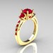 Classic French Bridal 18K Yellow Gold Three Stone 1.0 Carat Ruby Engagement Ring AR112-18KYGRRU