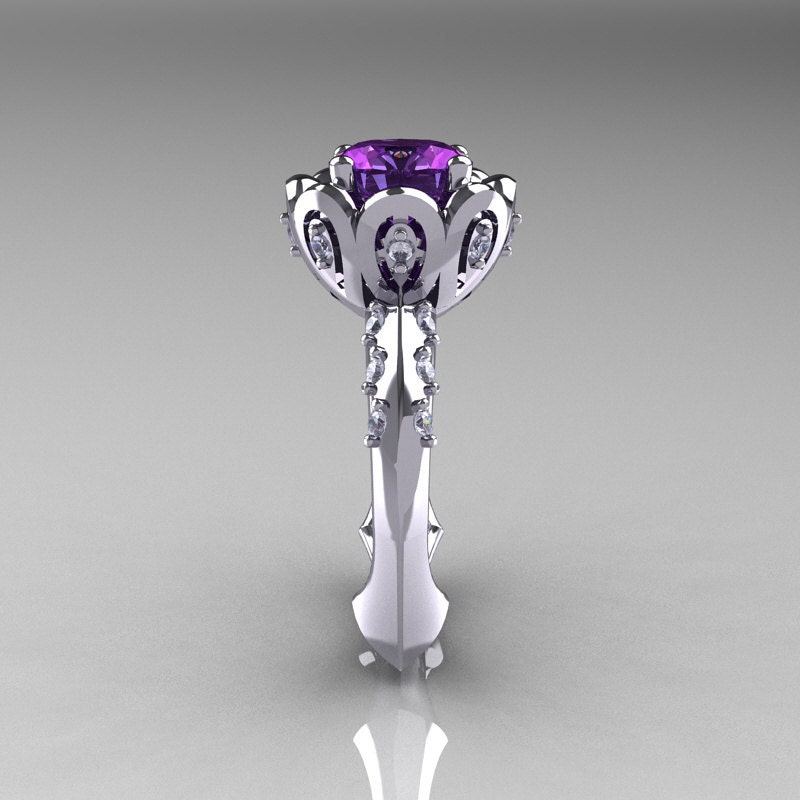 Classic 14K White Gold 3.0 Carat Chrysoberyl Alexandrite Diamond Greek Galatea Bridal Wedding Ring AR114-14KWGDAL