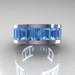 Mens Modern 10K White Gold Blue Topaz Channel Cluster Infinity Wedding Band R174-10WGBT