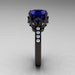 Exclusive Classic 14K Black Gold 3.0 Carat Blue Sapphire Diamond Solitaire Wedding Ring R301-14BGDBS