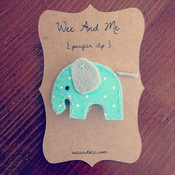 Aqua Elephant - Featured by Tori Spelling - Felt Pacifier Clip - Ready to Ship