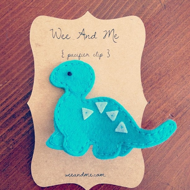 Blue Dinosaur - Felt Pacifier Clip - Baby Shower Gift