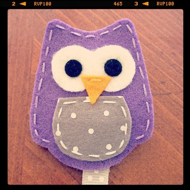 Purple and Grey Owl - Felt Animal Pacifier Clip - Handmade Baby Accessories