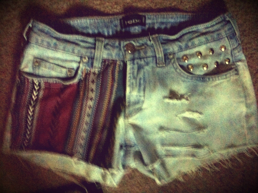S A L E Cute Tribal Low Rise Studded Shorts / Perfect for summer /