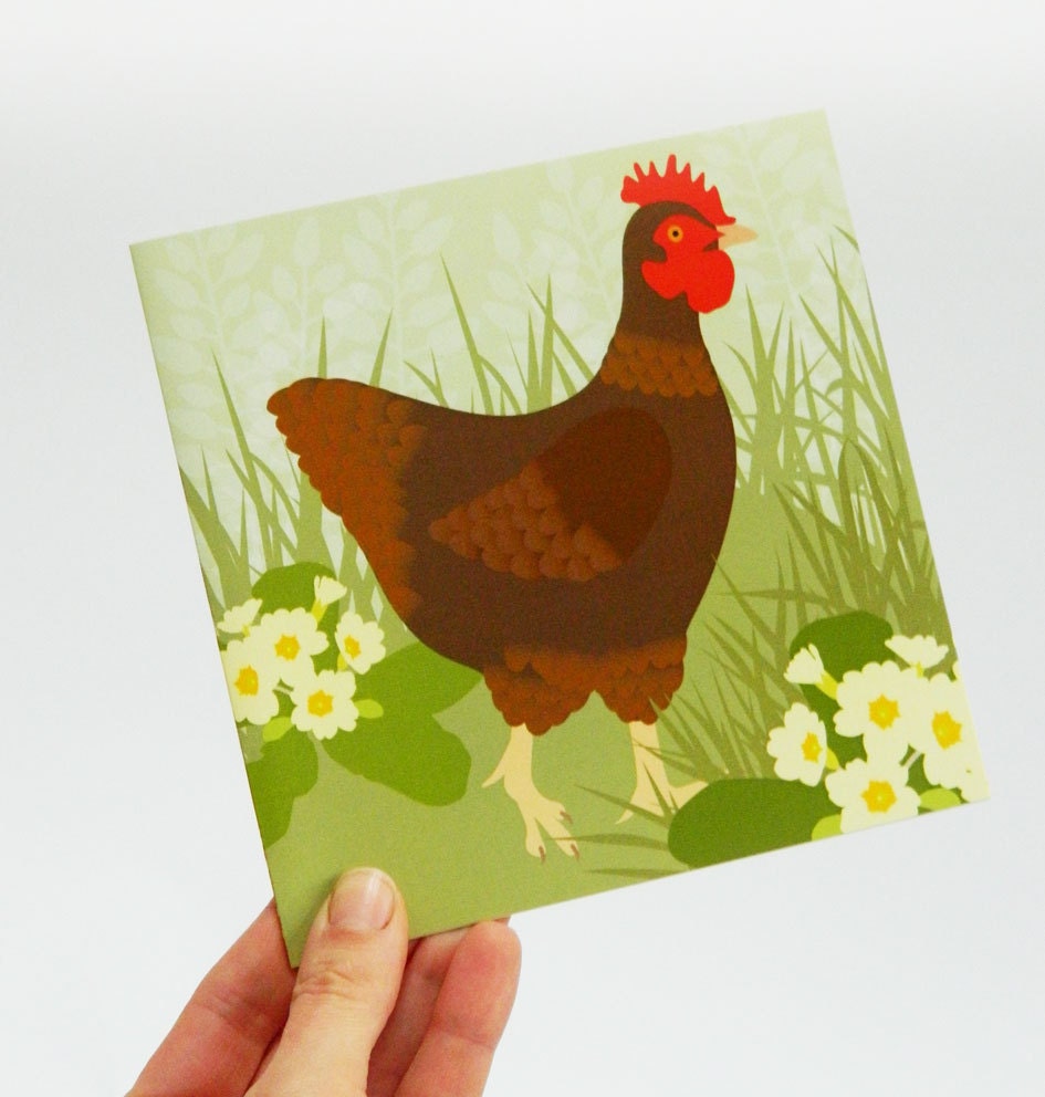 Hen and Primroses card - perfect for birthdays, thank yous or as a notelet