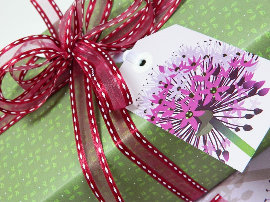 Four Purple Allium Gift Tags - a perfect finishing touch to the allium gift wrap