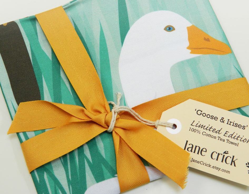 Goose and Irises Tea Towel
