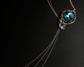 Sterling Silver Wire Wrapped Jewelry: Laborite & Pear Cut Amethyst Lariat Necklace - Handmade OOAK by Elke Van Dyke Design