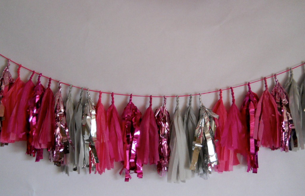 Fuchsia and Gray Tassel Garland