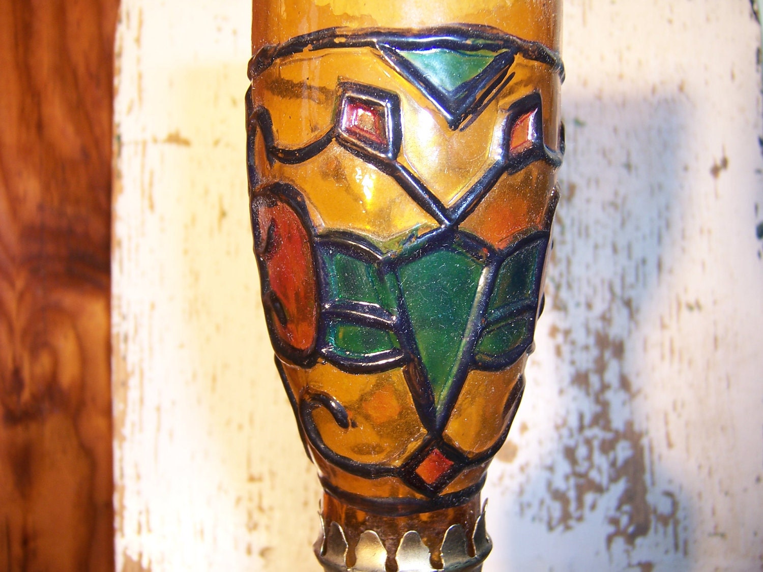 MOD Mid-century lamp-vintage faux "stained glass" lamp-made in Hong Kong