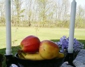 Elegant mod shiny black serving/center piece bowl with attached candleholders on either side-funky black serving bowlSALE