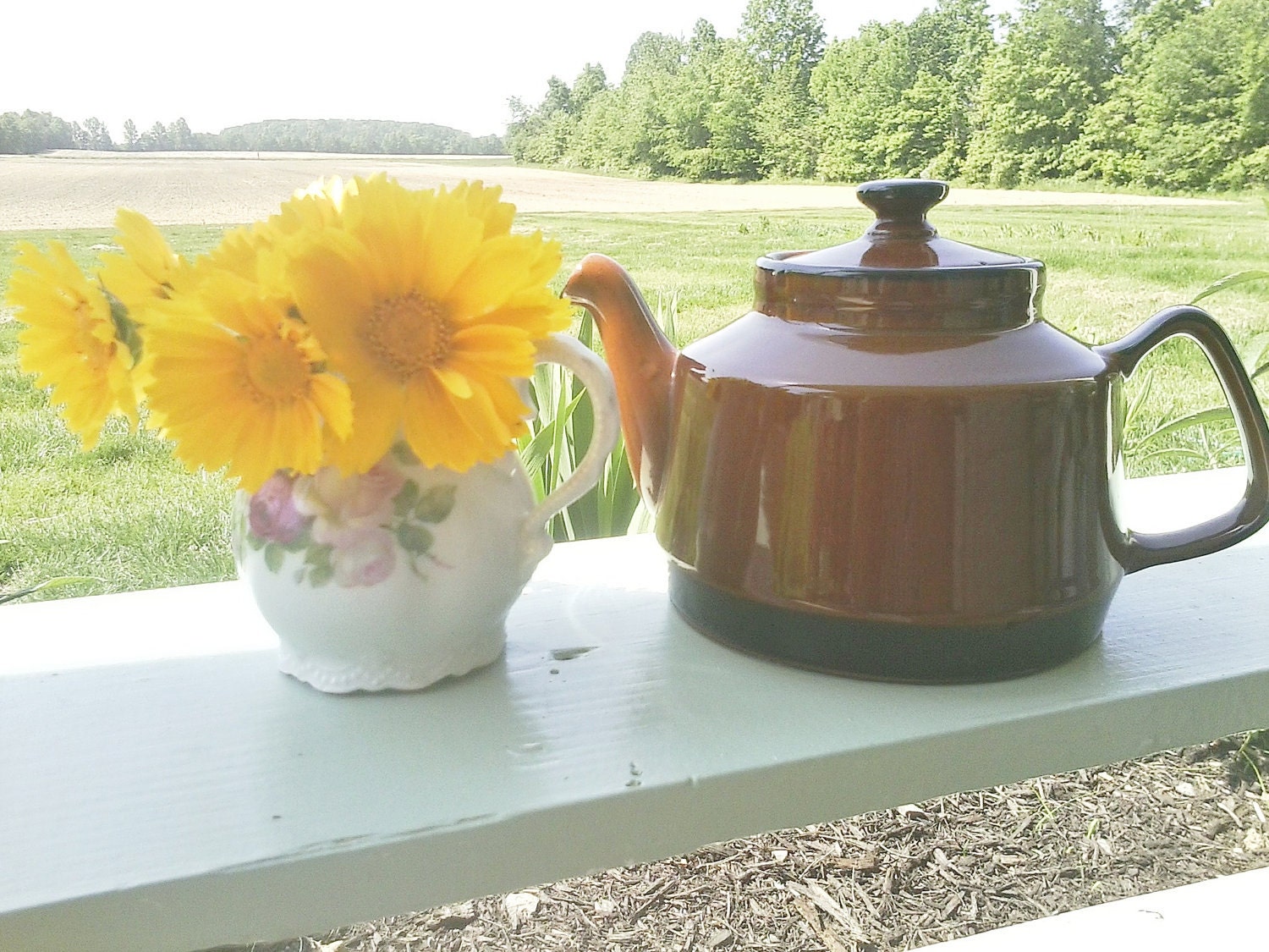 Mid-century cocoa brown and jet black china teapot with lovely natural crazing