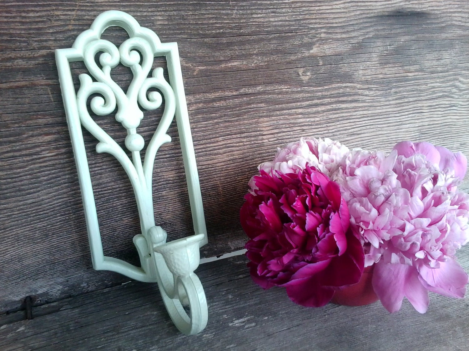 Vintage mint green upcycled wall candle sconce