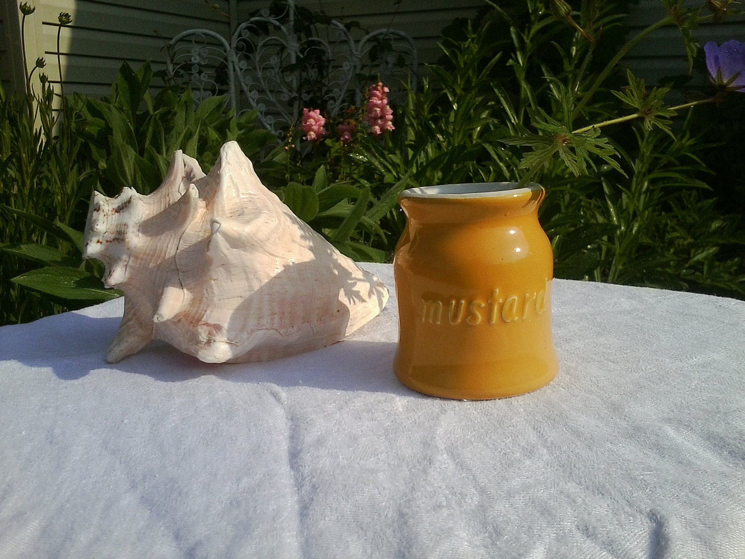 Antique bright mustard pottery jar by Hall
