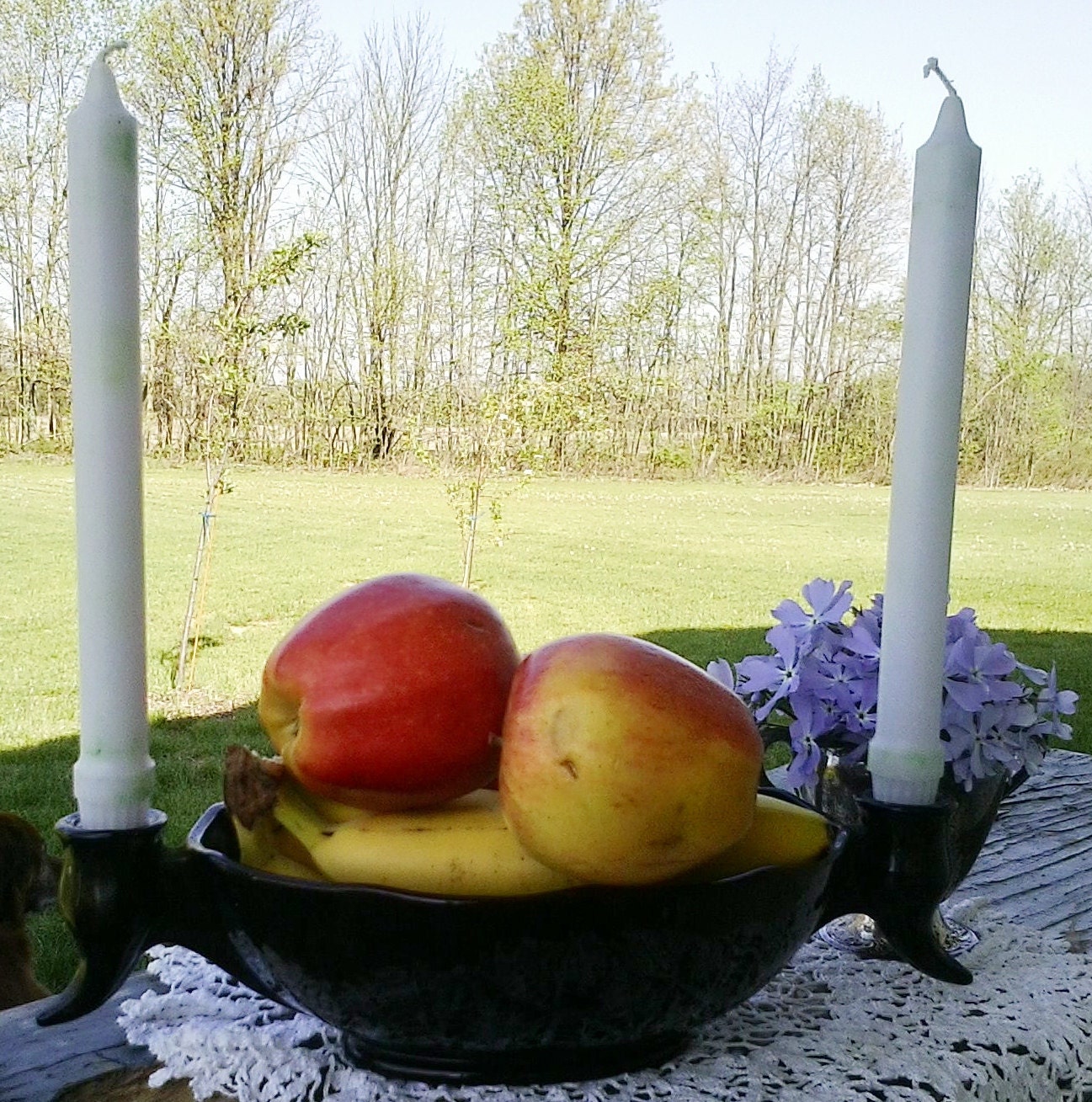Elegant mod shiny black serving/center piece bowl with attached candleholders on either side-funky black serving bowlSALE