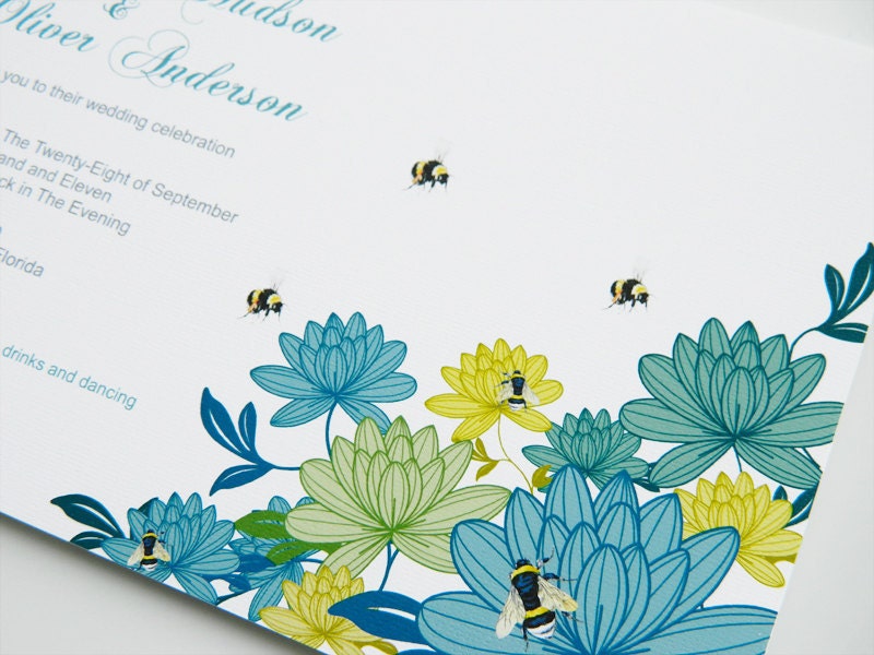 Vintage Bumble Bee Wedding Invitation and Reply Cards
