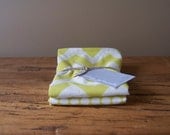 Cotton/Linen Tea Towels, Set of Two, Hand Printed Chevron and Bitty Dot in Citrus
