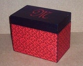 Recipe Box .... Recipe Box in Black and Red Damask.... Monogrammed....for 4x6 recipe cards...MADE TO ORDER