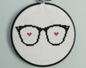 Wayfarer Glasses, Nerd Love, Modern Cross Stitch Hoop Art