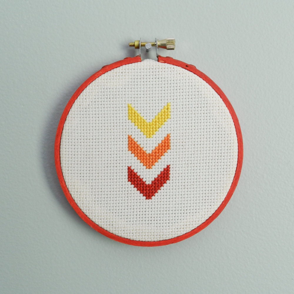 Fiery Chevron Modern Cross Stitch Hoop Art