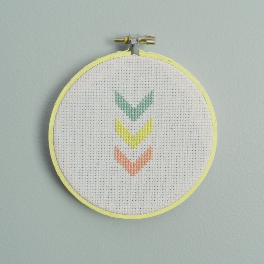 Pastel Chevron Modern Cross Stitch Hoop Art